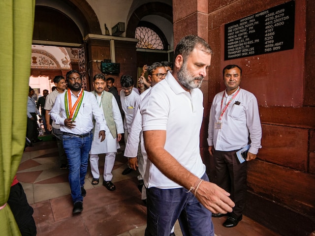 Leader of Opposition in Lok Sabha Rahul Gandhi at the Parliament House complex on the day of the presentation of Union Budget 2024-25, on July 23, 2024. (PTI)