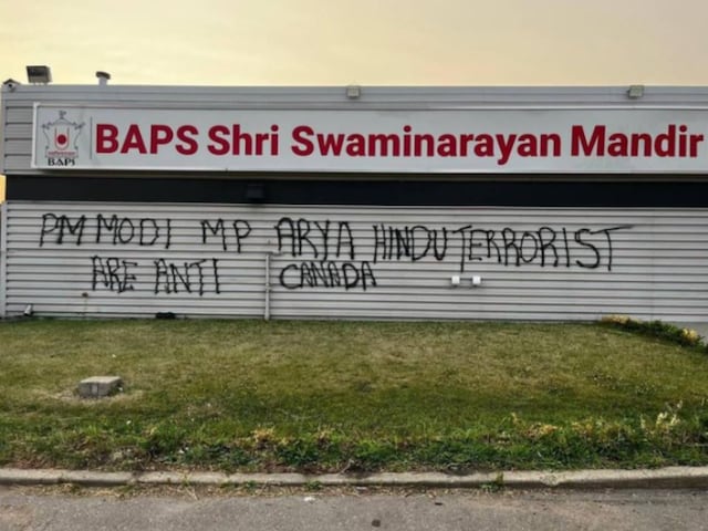 Visuals of the vandalised Hindu temple shared by Canadian MP Chandra Arya. 